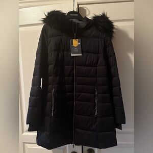 Etage Black Puffer Jacket with Removable Faux Fur Trim